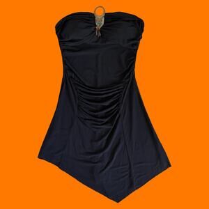 00's vintage black embellished tube top bodycon boho y2k asymmetrical dress M